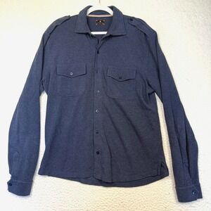 Left Coast Tee Shirt Mens Large Blue Cotton Long Sleeve Button Front‎ Casual
